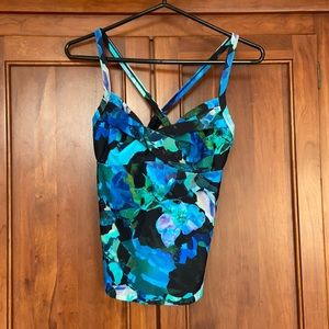 Athleta Blue Floral Tankini Bathing Suit Top